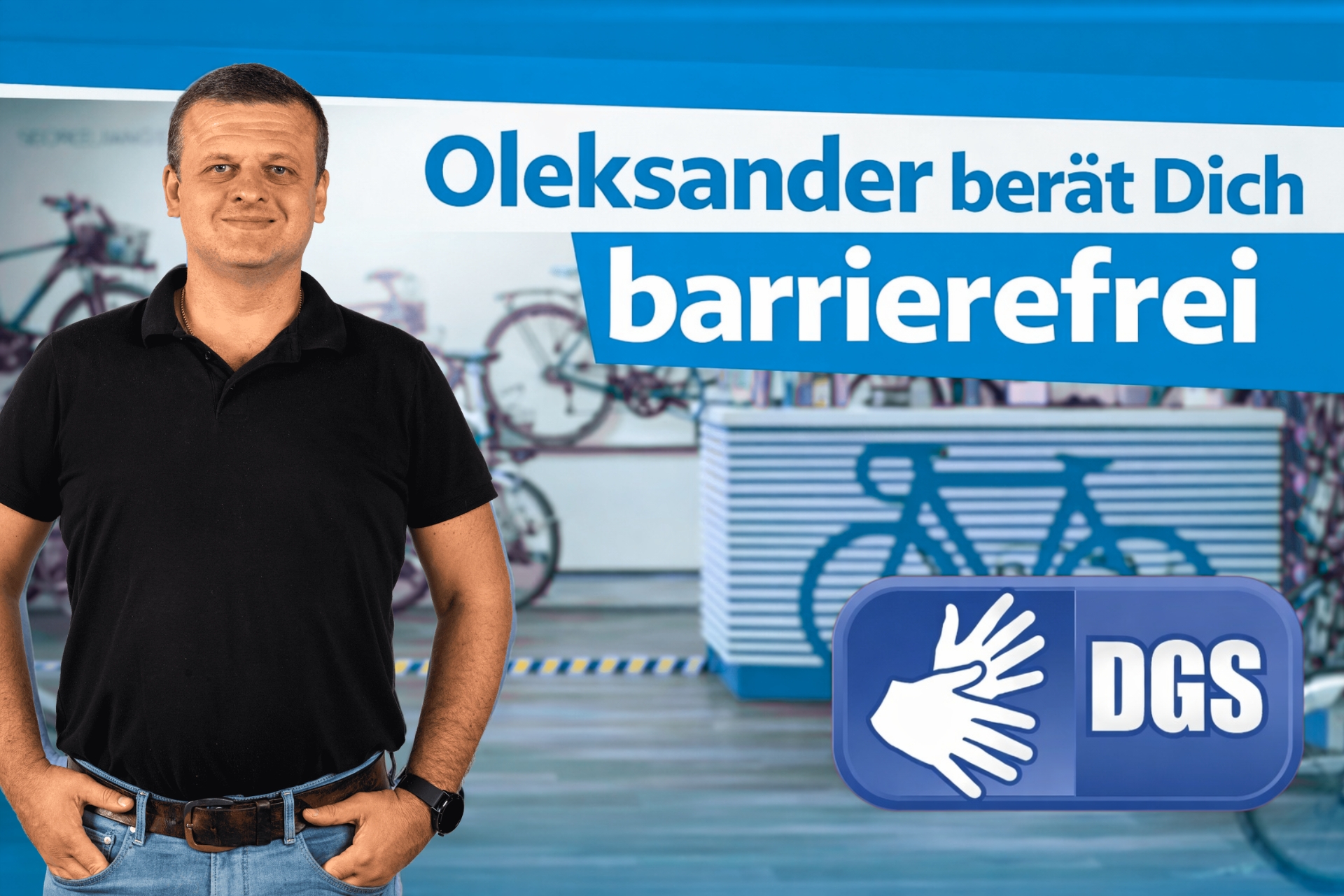 Oleksander berät im CUBE Store Dingolfing in Gebärdensprache